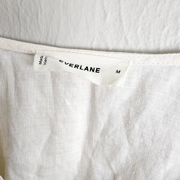 Everlane Linen Puff Sleeve Midi Dress Bone Cream Ivory White Size Medium NEW - Picture 8 of 12